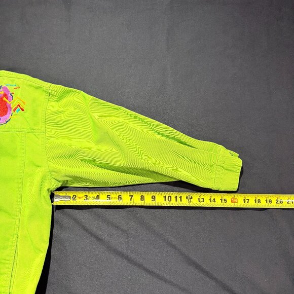 IB Diffusion VINTAGE Women's Denim Jacket Size 10 Bright Green Embroidered - Picture 8 of 10